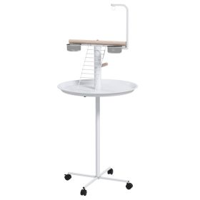 Bird Stand with Wheels, Perches, Feed Bowls, Round Tray for Parrot (Option: White-640x640x130 mm)